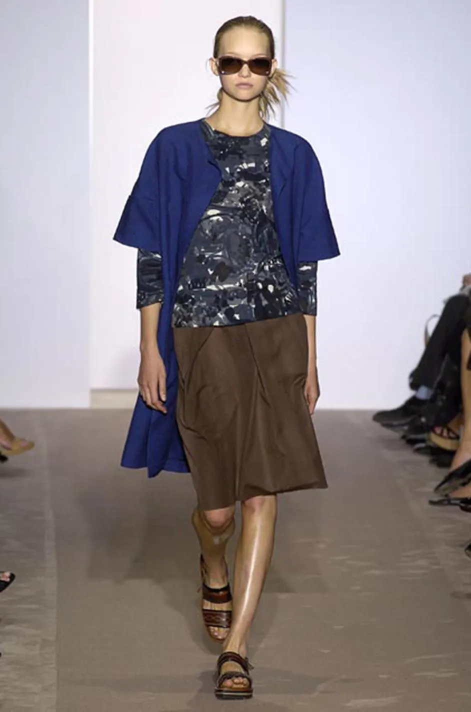 Spring 2006 Marni Blue & Grey Cotton Print Baby Doll Mini Dress