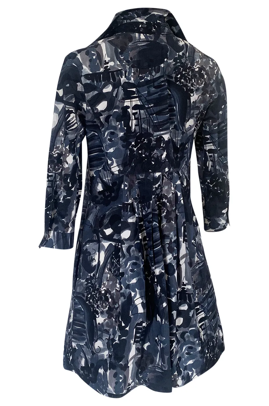 Spring 2006 Marni Blue & Grey Cotton Print Baby Doll Mini Dress