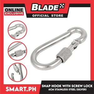 Stainless Carabiner Steel Spring Snap Hook With Screw Lock 6cm (Silver)