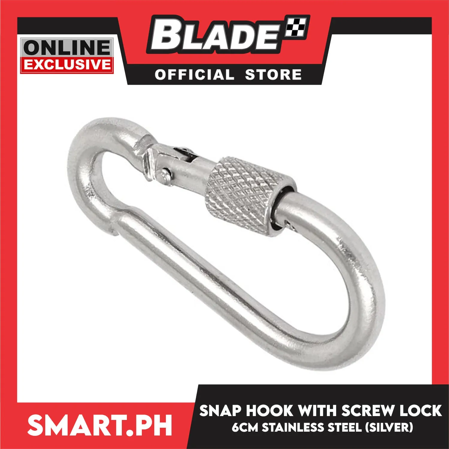 Stainless Carabiner Steel Spring Snap Hook With Screw Lock 6cm (Silver)