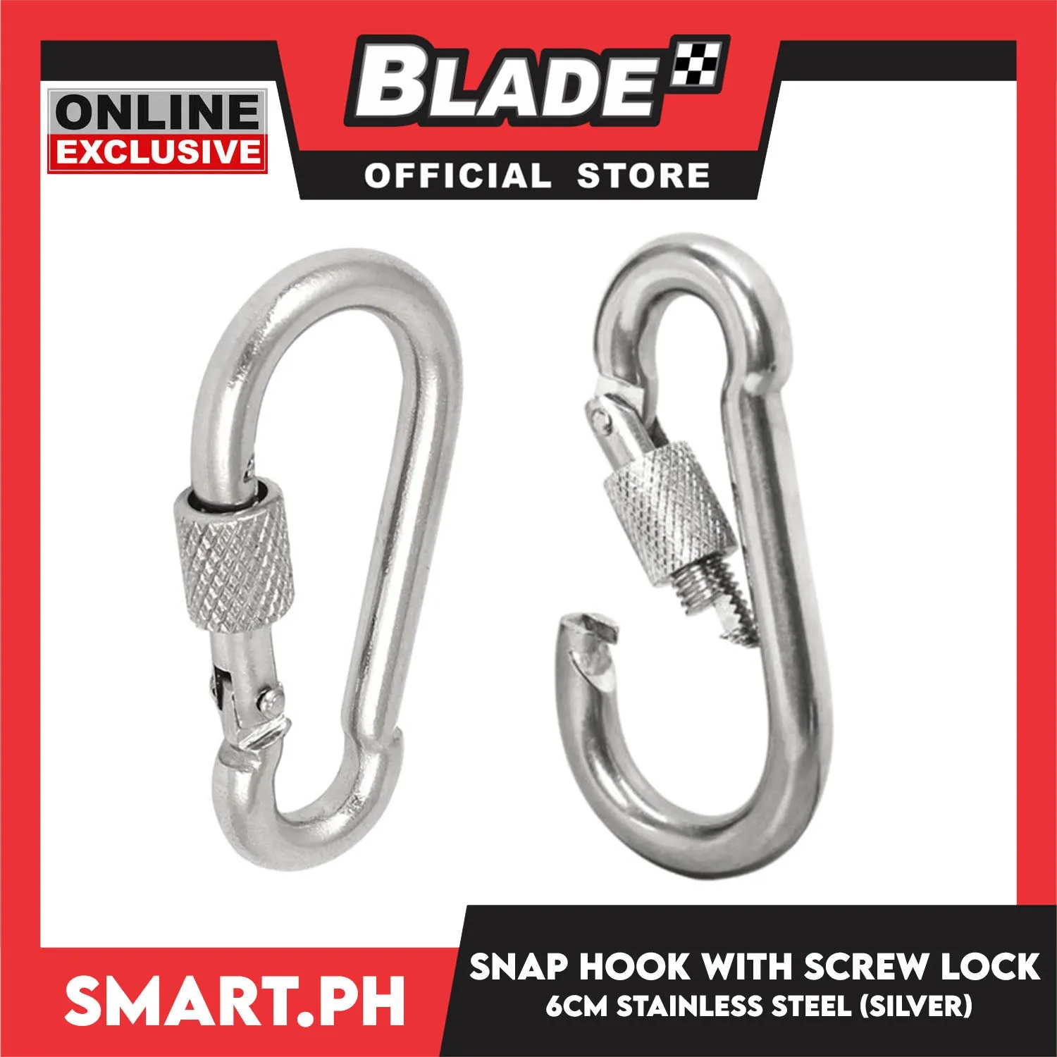 Stainless Carabiner Steel Spring Snap Hook With Screw Lock 6cm (Silver)
