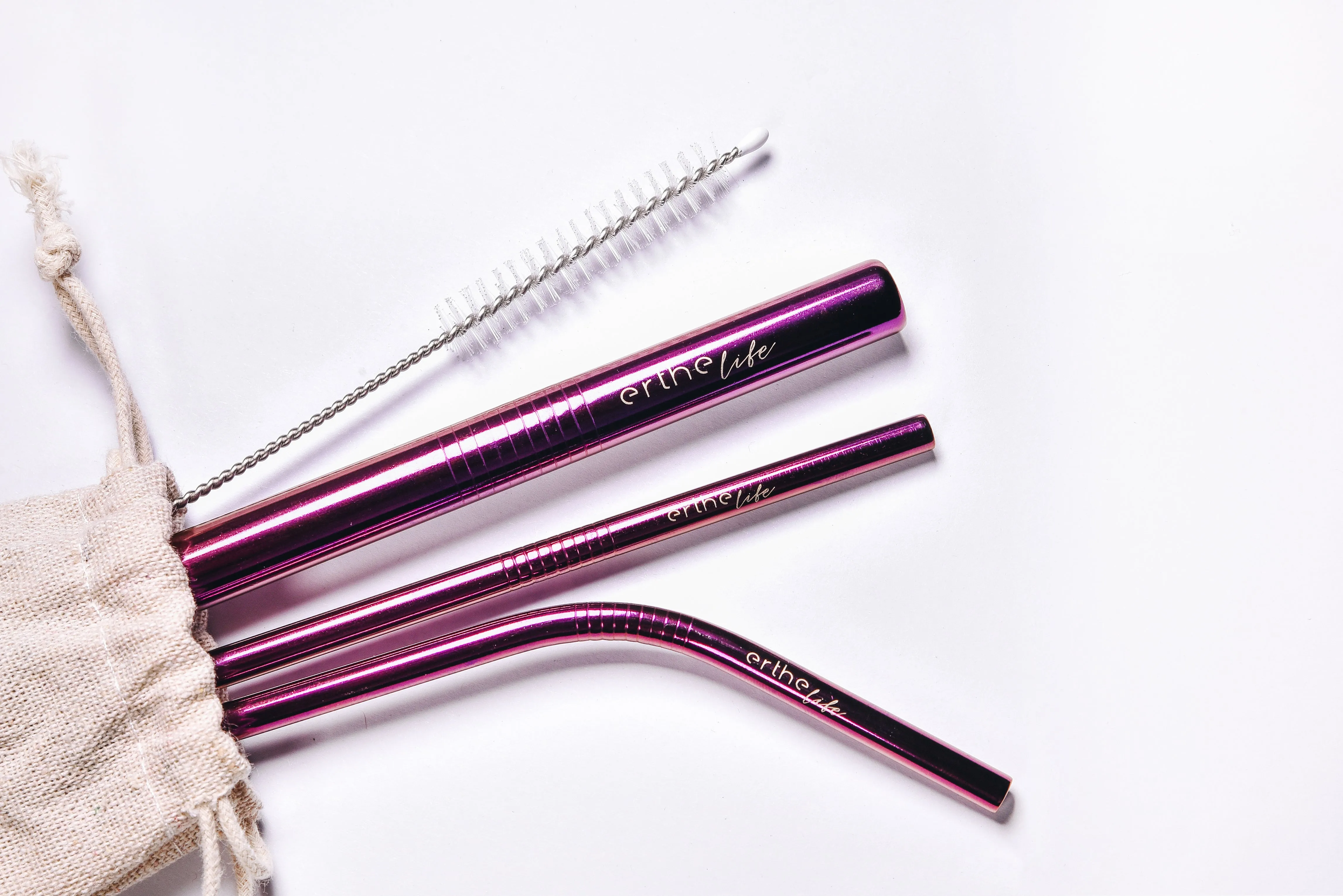 Stainless Steel Reusable Straw Set (Purple)