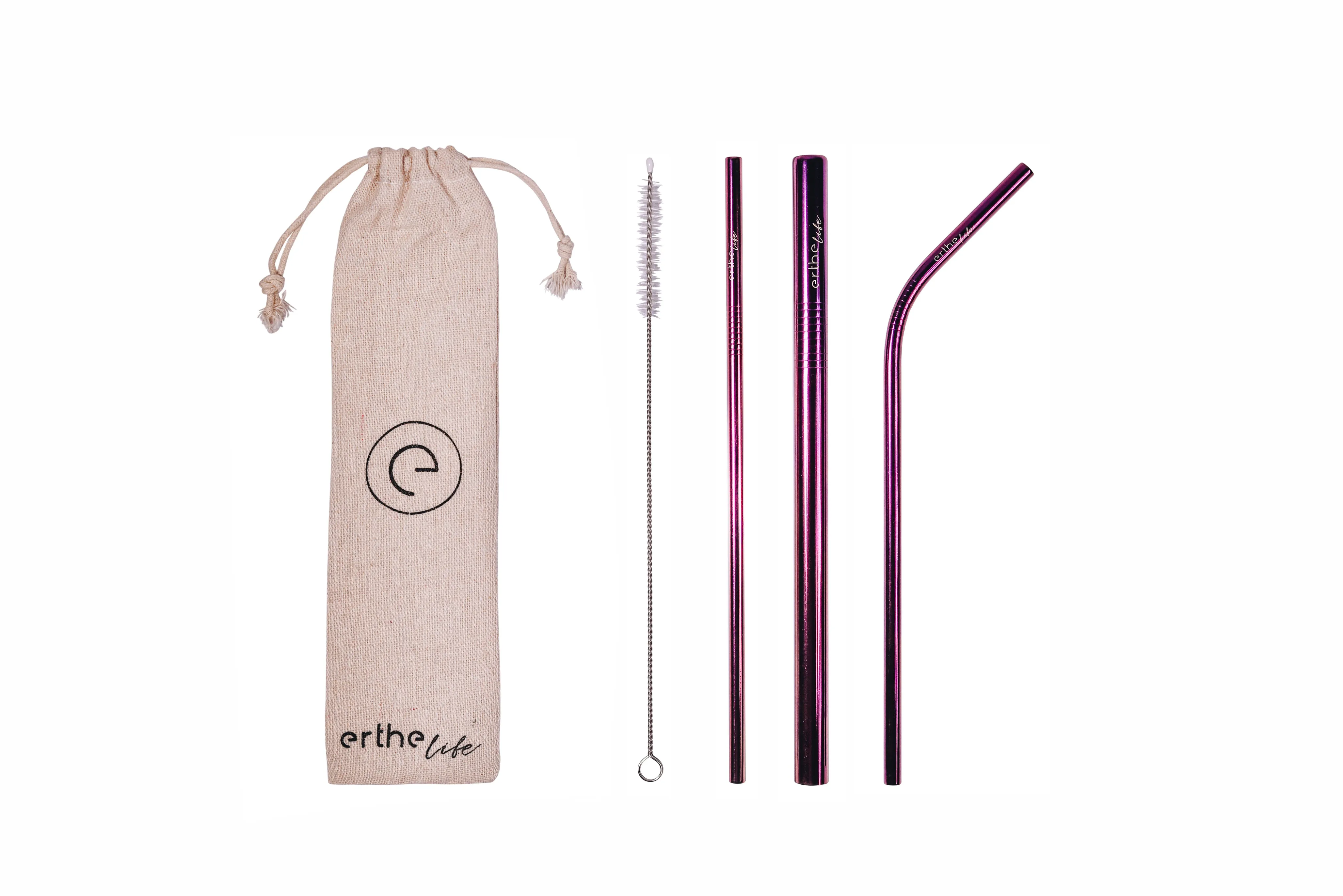 Stainless Steel Reusable Straw Set (Purple)