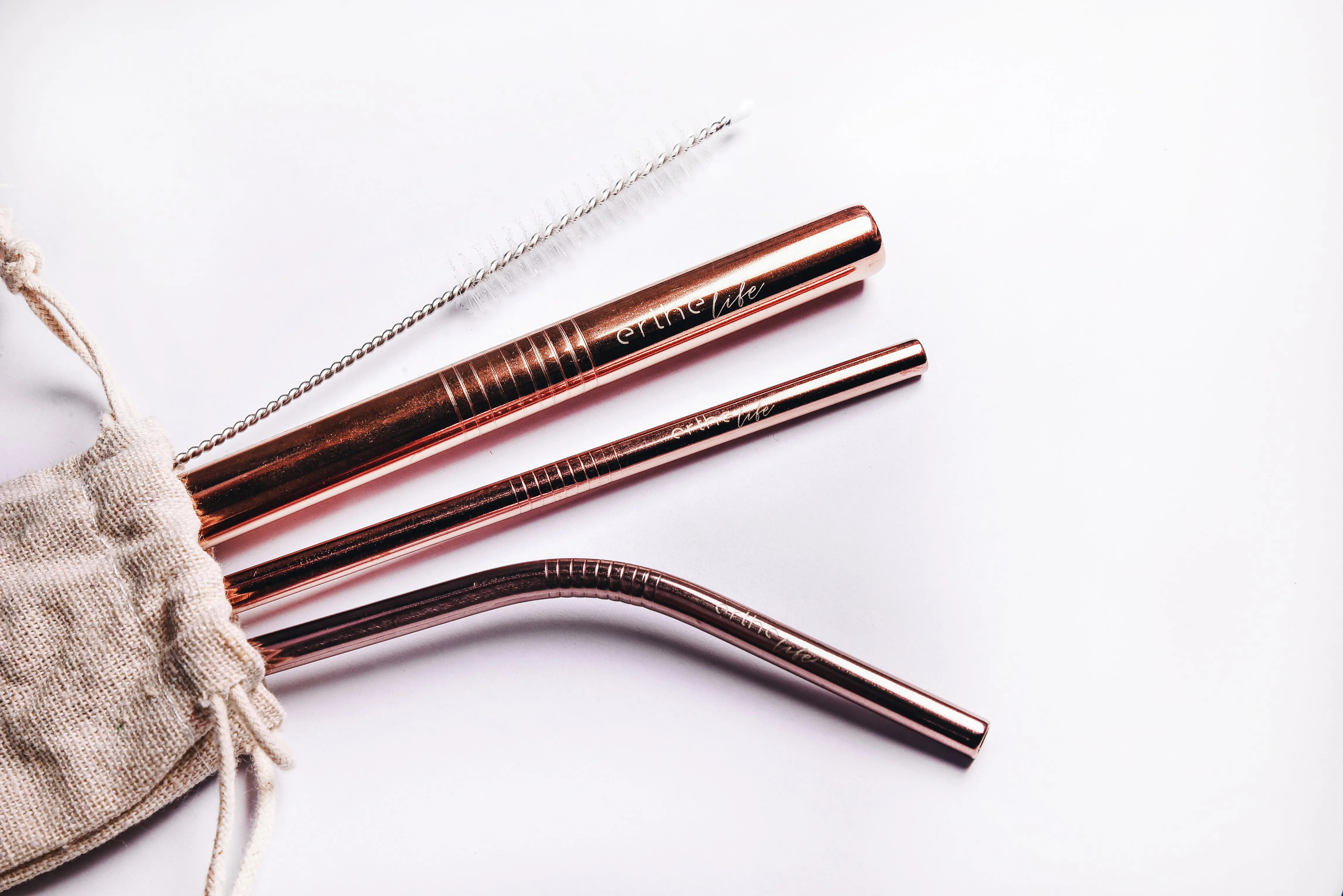 Stainless Steel Reusable Straw Set (Rose Gold)
