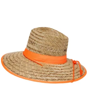 Statesman Harvester Straw Hat Natural & Fluro Orange