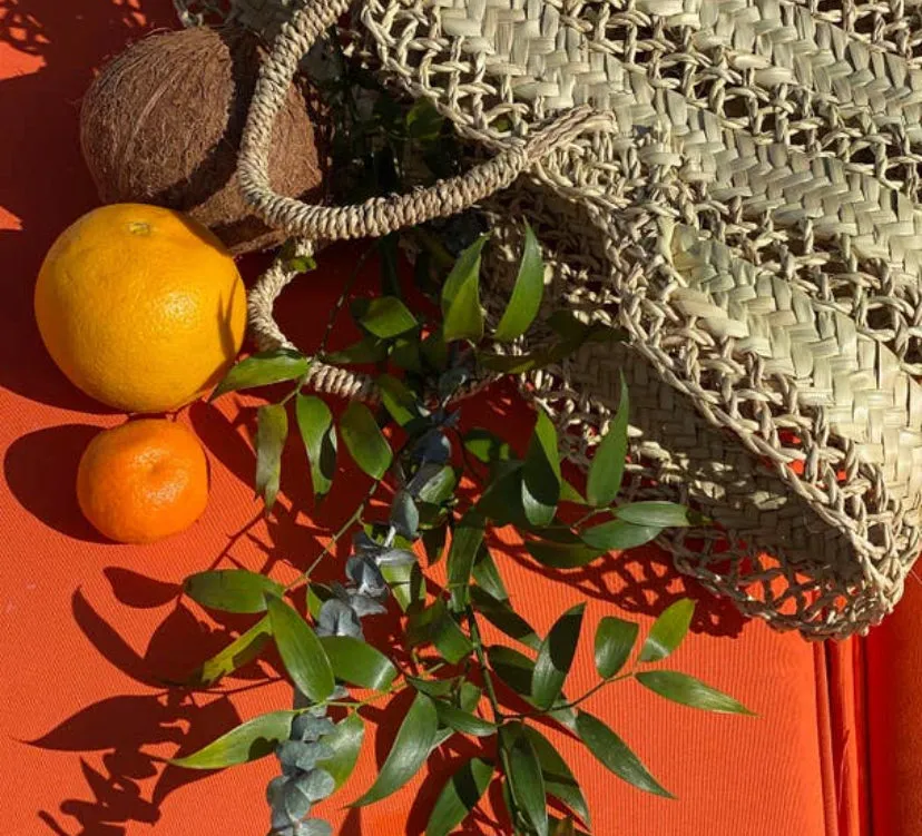 Straw Beach Basket Multi Band Lace