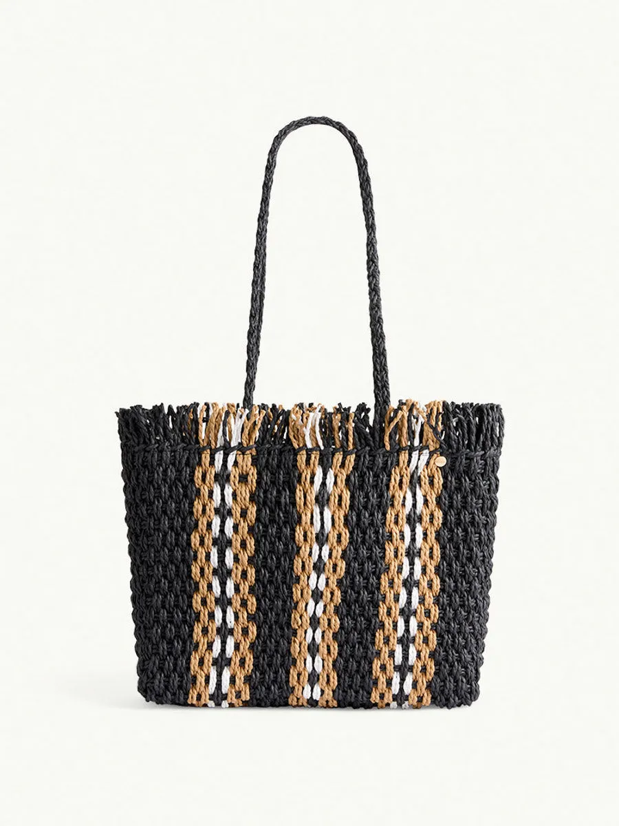 Straw Weave Beach Bag in Black