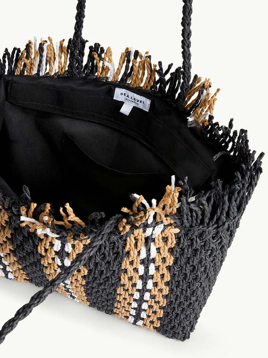 Straw Weave Beach Bag in Black