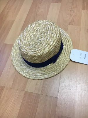 Straw with navy ribbon