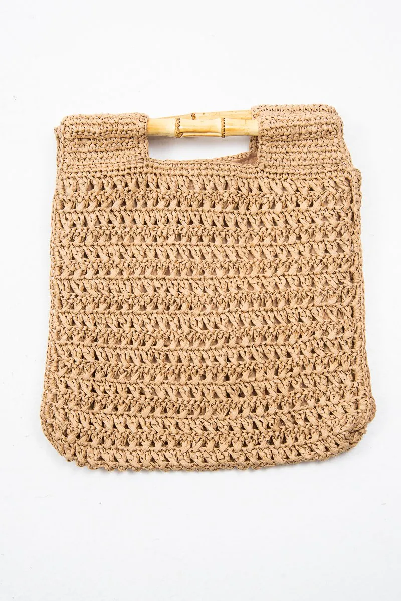 Straw Woven Wooden Handle Bag - Aidee