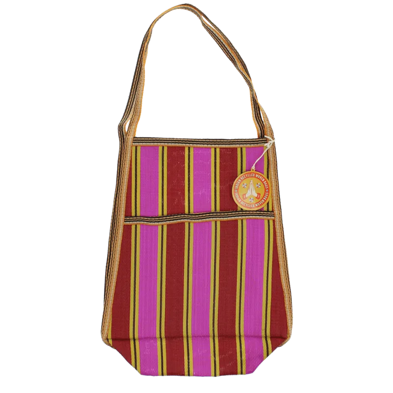 Striped Recycled Woven Bag - Yellow, Pink & Red