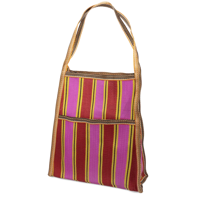 Striped Recycled Woven Bag - Yellow, Pink & Red