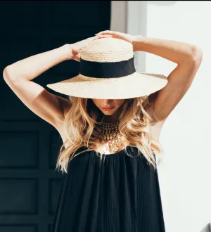 Sukiso Women's Vintage Straw Hat with Black Ribbon