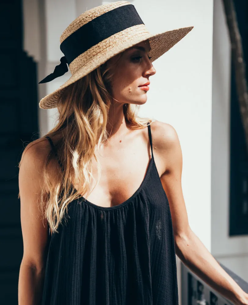 Sukiso Women's Vintage Straw Hat with Black Ribbon