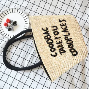 Summer Embroidered Letter Straw Bag