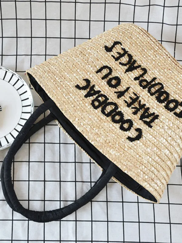 Summer Embroidered Letter Straw Bag