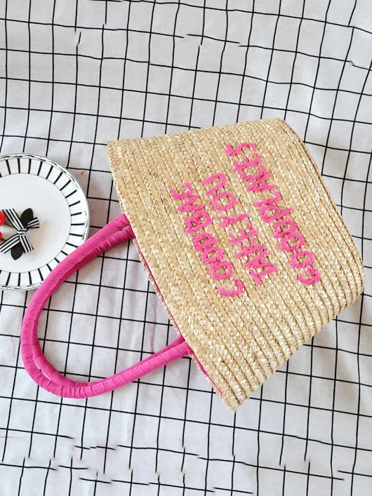 Summer Embroidered Letter Straw Bag