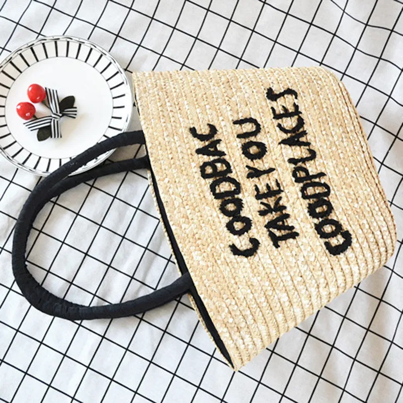 Summer Embroidered Letter Straw Bag