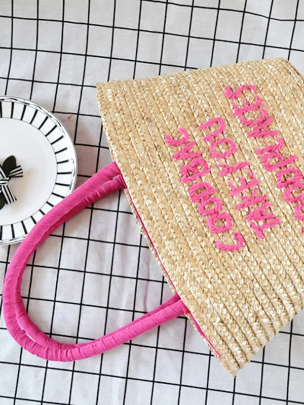 Summer Embroidered Letter Straw Bag