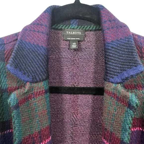 Talbots Weekend Plaid Merino Sweater Jacket XS