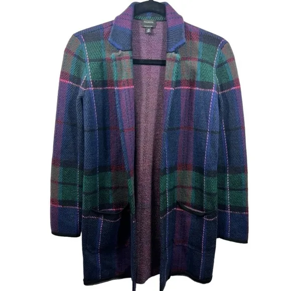 Talbots Weekend Plaid Merino Sweater Jacket XS