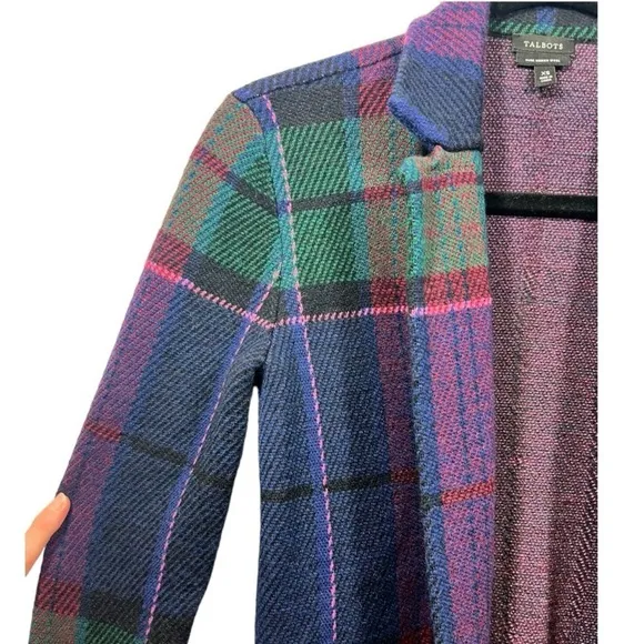 Talbots Weekend Plaid Merino Sweater Jacket XS