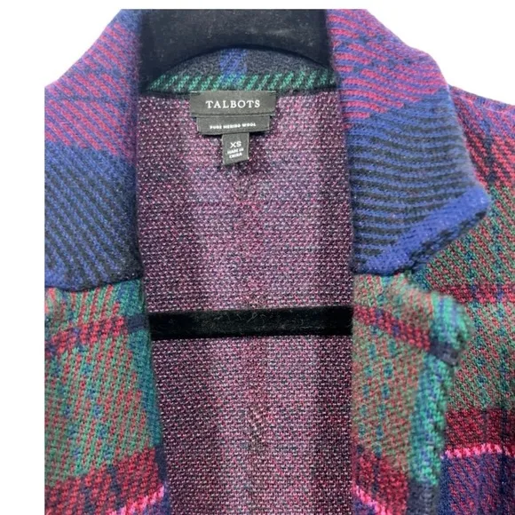 Talbots Weekend Plaid Merino Sweater Jacket XS
