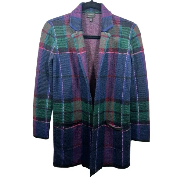 Talbots Weekend Plaid Merino Sweater Jacket XS