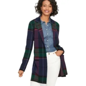 Talbots Weekend Plaid Merino Sweater Jacket XS