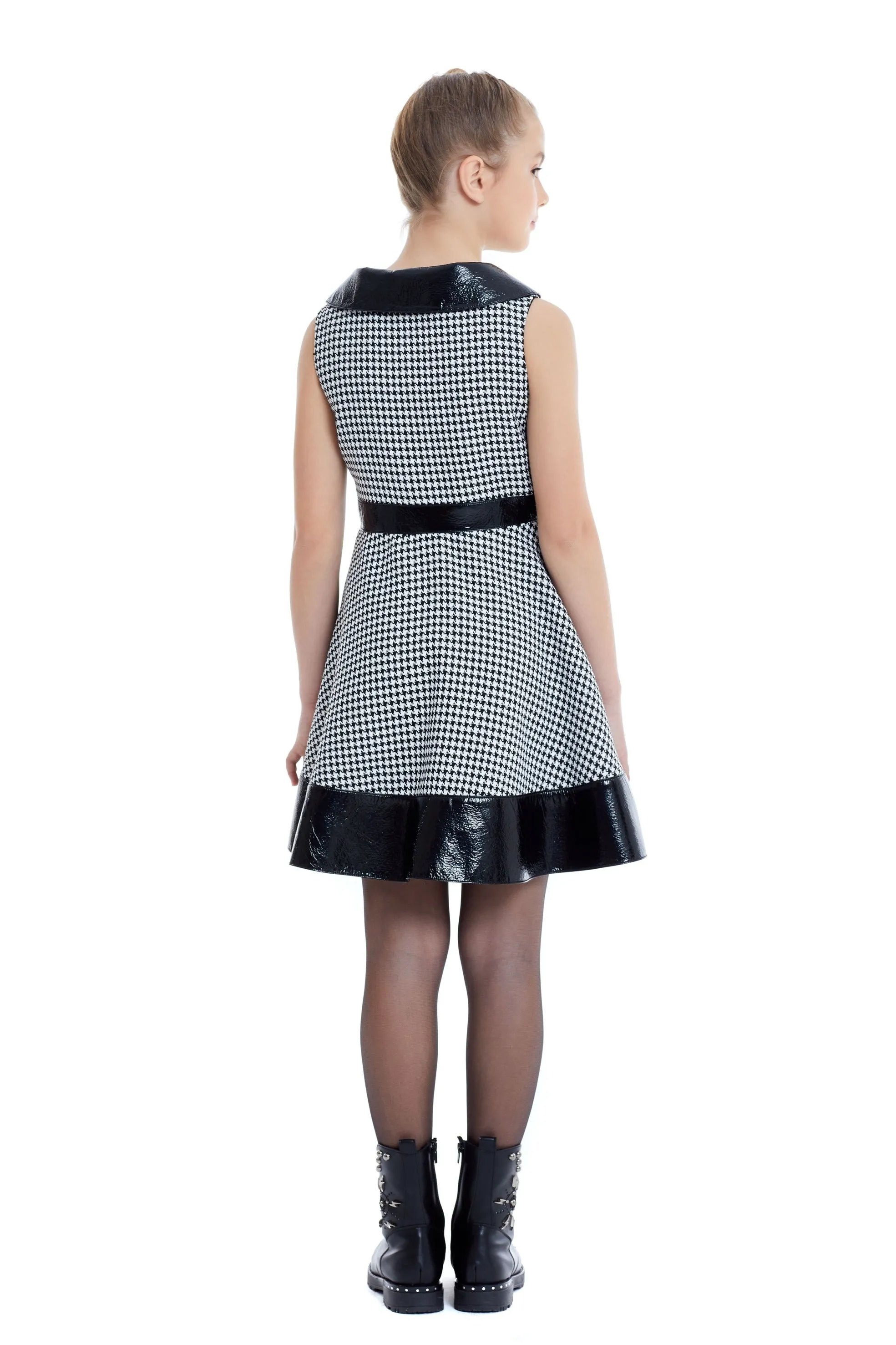 Teen Girl Houndstooth Dress with Leatherette belt