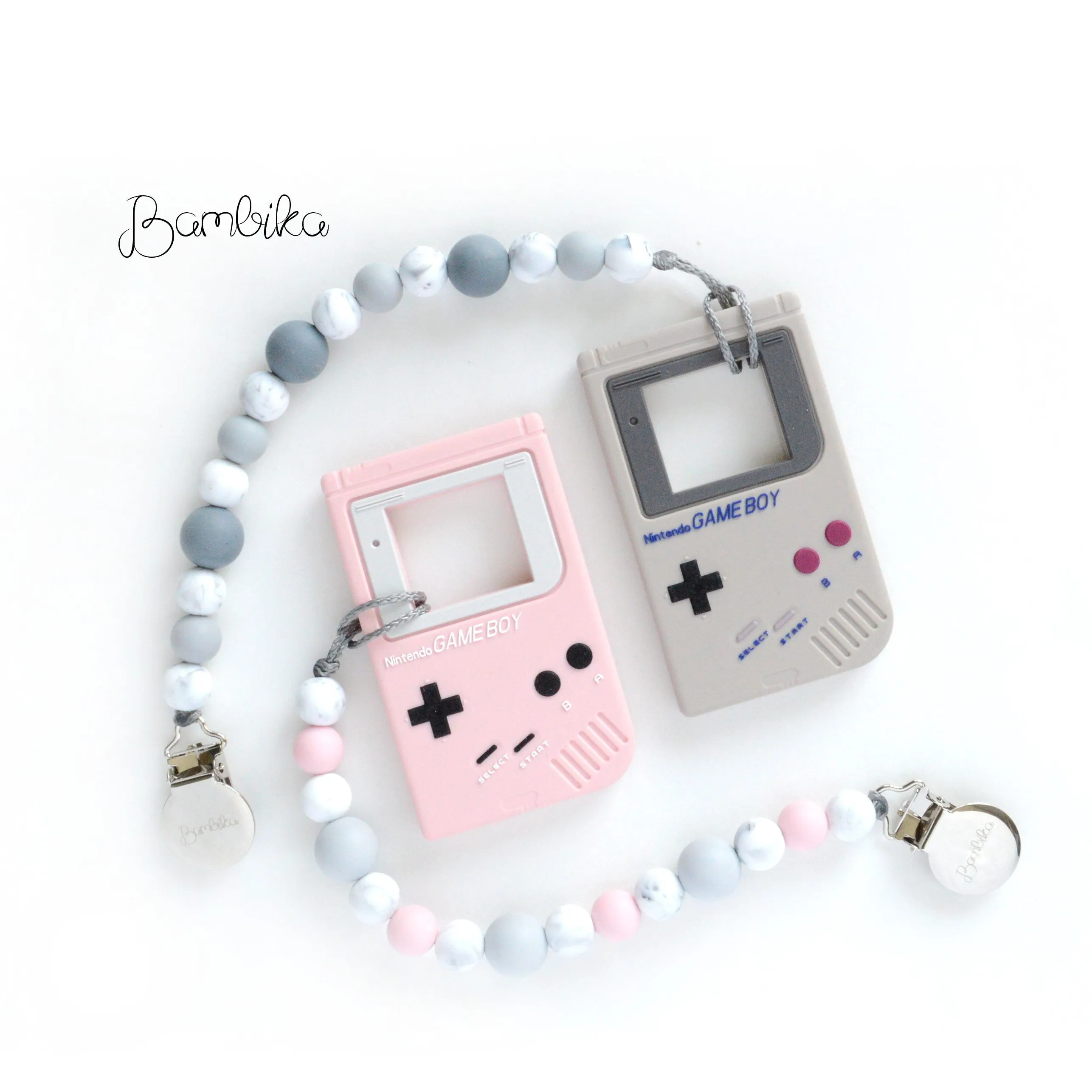 Teether with clip | Grey and Pink