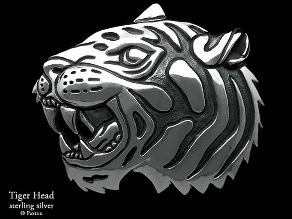 Tiger Head Belt Buckle Sterling Silver