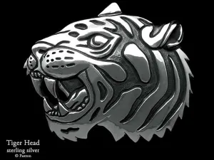 Tiger Head Belt Buckle Sterling Silver