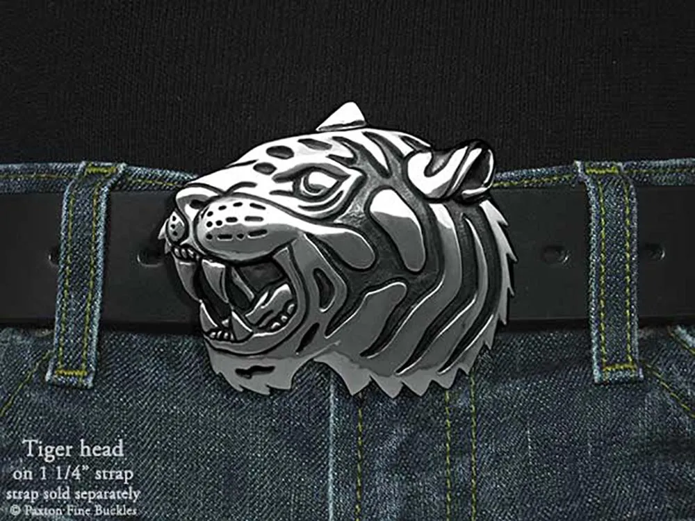 Tiger Head Belt Buckle Sterling Silver