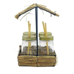 Tiki Hut Drinking Glass Set (4 Drinking Jars)