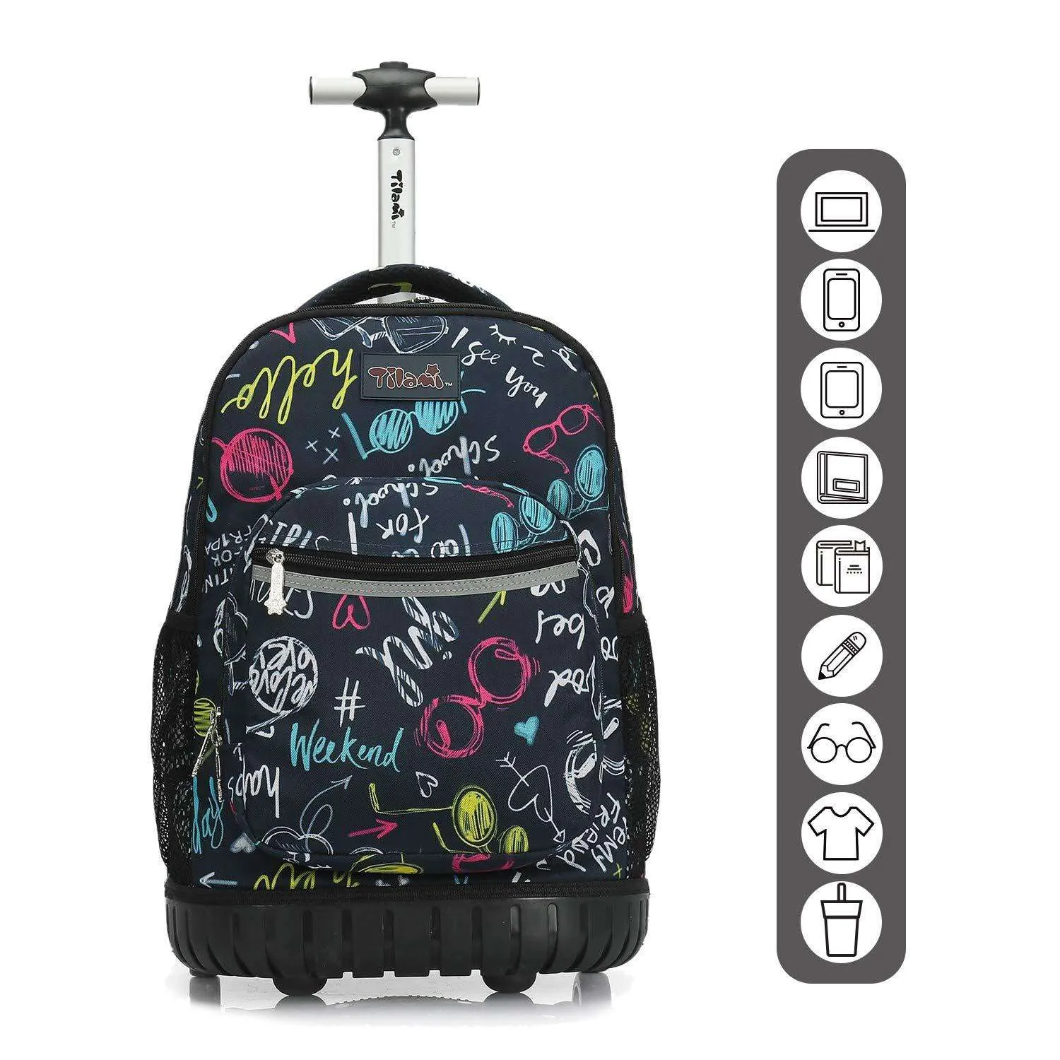 Tilami Navyblue Weekend Time 19 inch Kids Rolling Backpack Wheeled School Backpack
