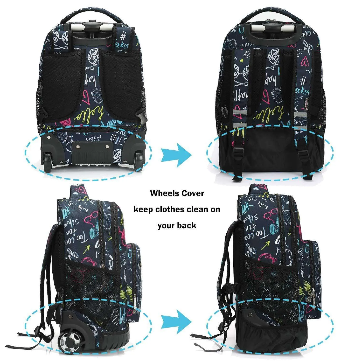 Tilami Navyblue Weekend Time 19 inch Kids Rolling Backpack Wheeled School Backpack