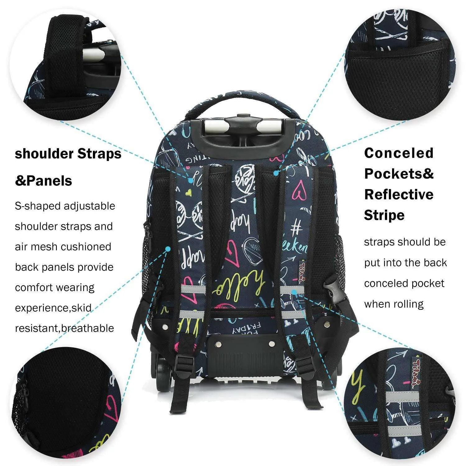 Tilami Navyblue Weekend Time 19 inch Kids Rolling Backpack Wheeled School Backpack