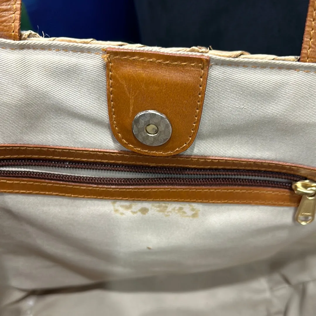 Top Handle Straw Woven Bag with Gold Flowers Beach Bag