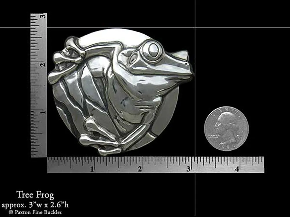 Tree Frog Belt Buckle Sterling Silver or Yellow Brass