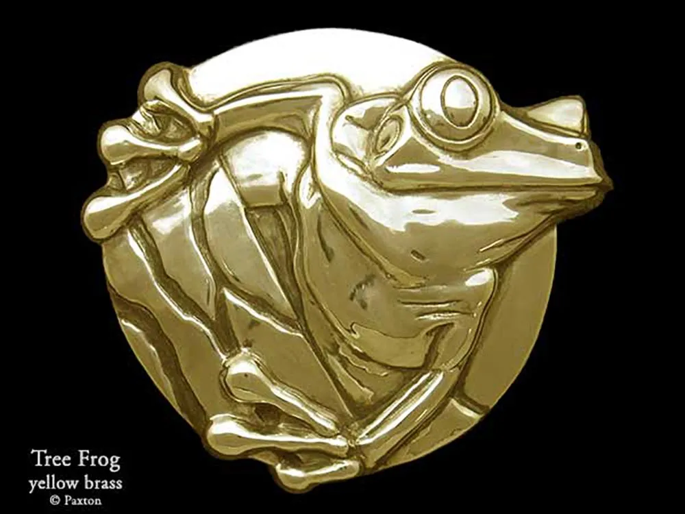 Tree Frog Belt Buckle Sterling Silver or Yellow Brass