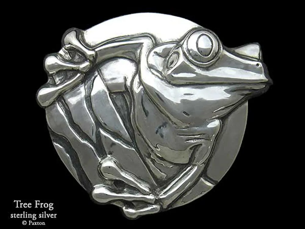 Tree Frog Belt Buckle Sterling Silver or Yellow Brass