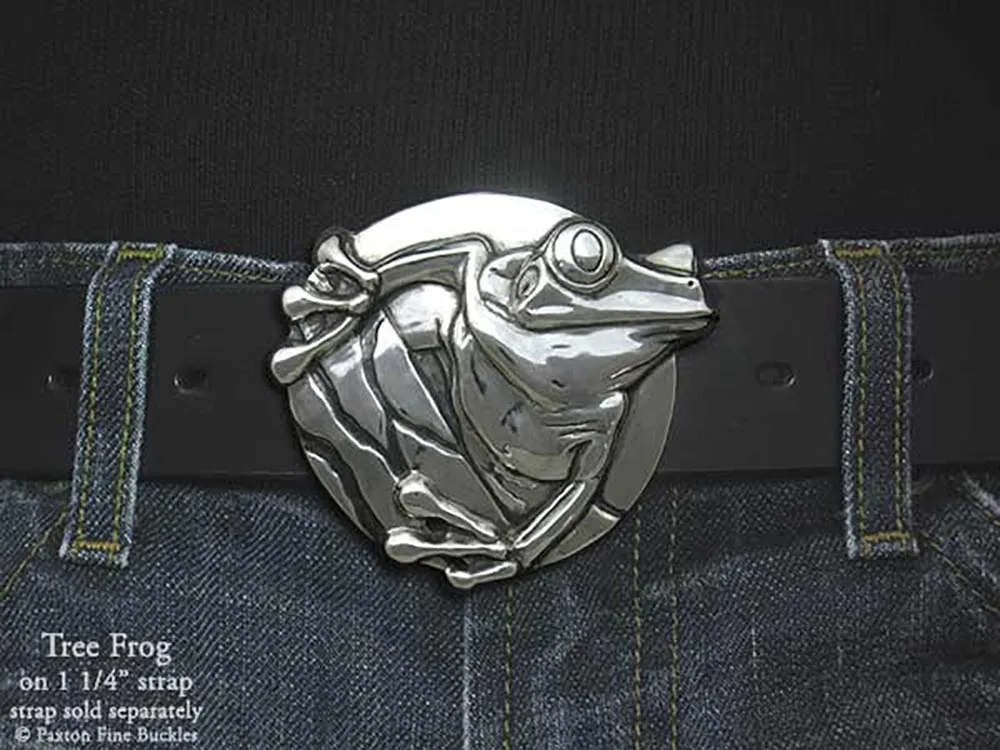Tree Frog Belt Buckle Sterling Silver or Yellow Brass