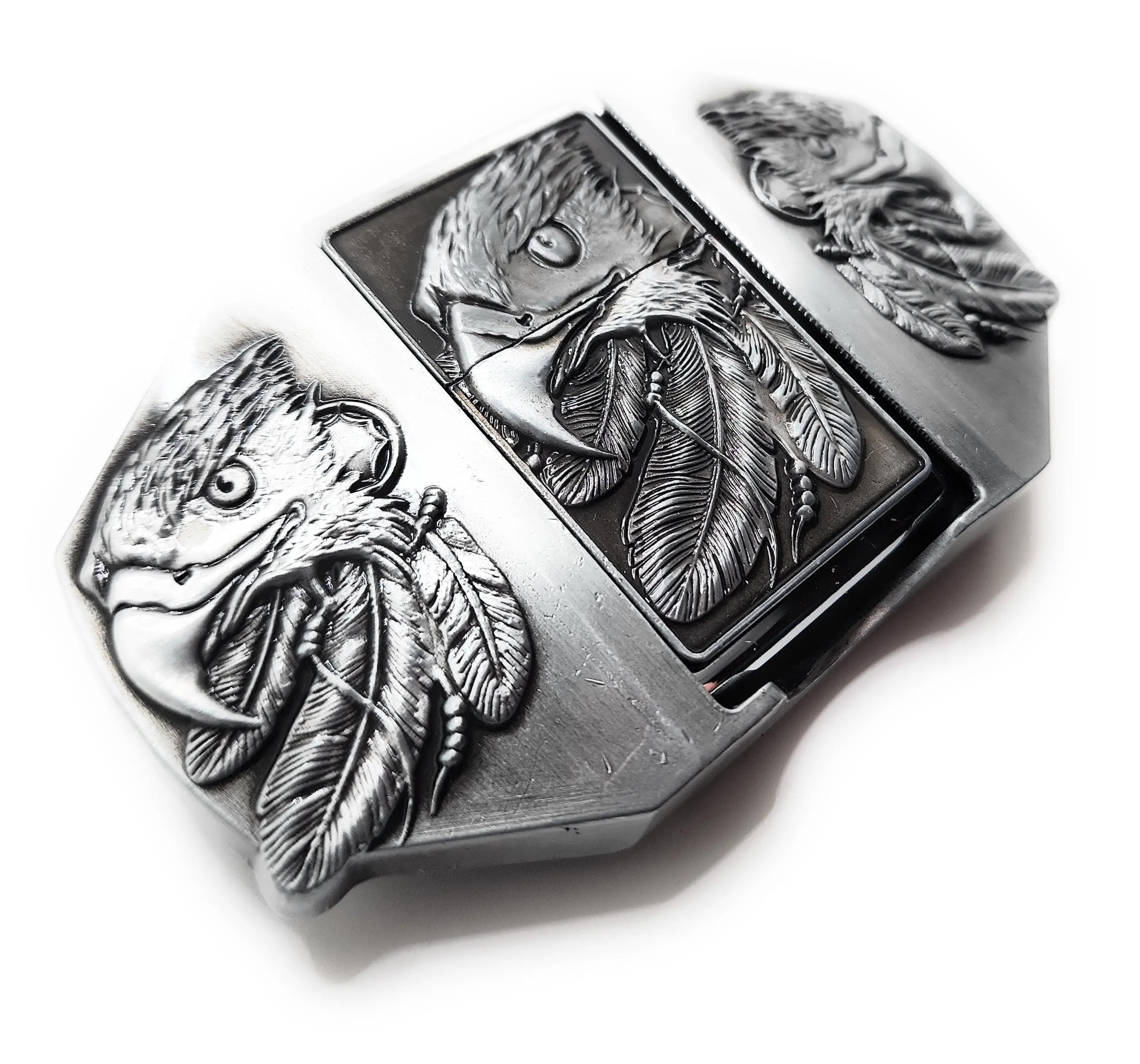 Triple Eagles Silver Lighter Belt Buckle / Flip Style Lighter Holder Buckle