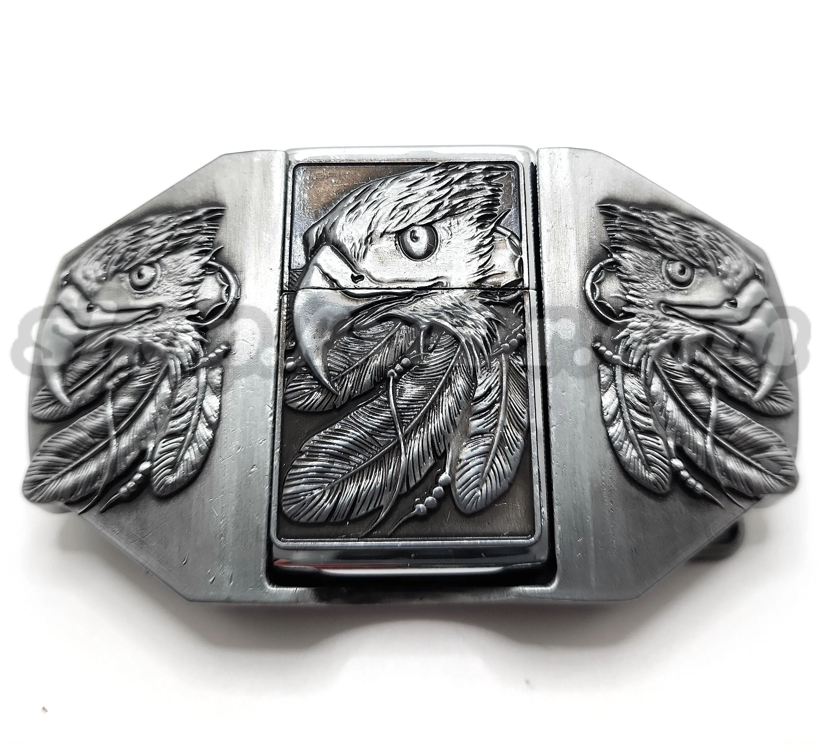 Triple Eagles Silver Lighter Belt Buckle / Flip Style Lighter Holder Buckle