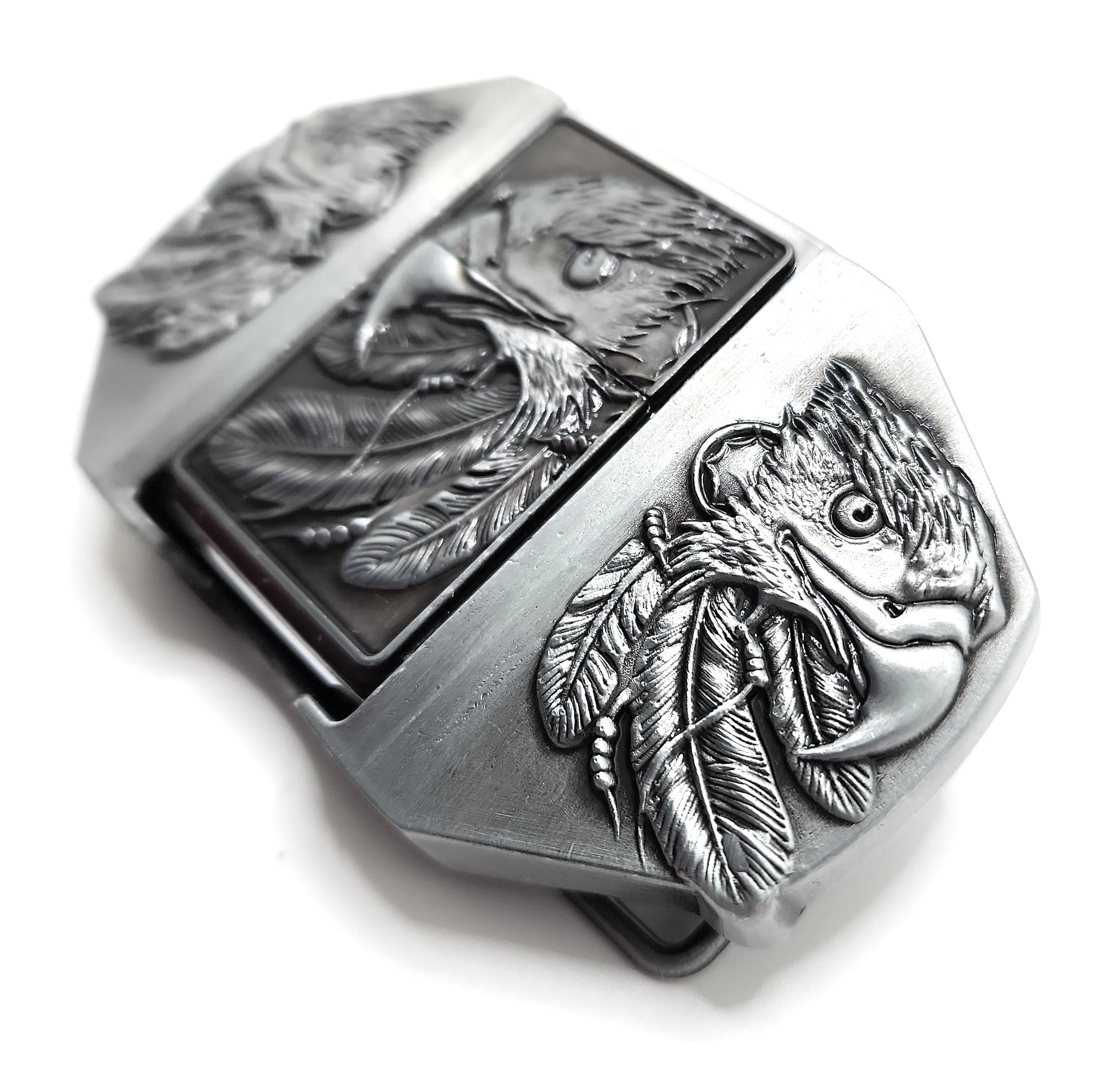 Triple Eagles Silver Lighter Belt Buckle / Flip Style Lighter Holder Buckle
