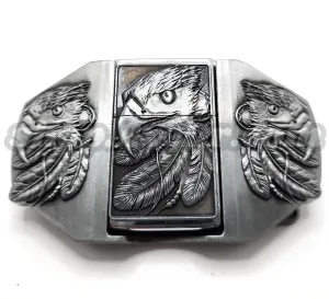 Triple Eagles Silver Lighter Belt Buckle / Flip Style Lighter Holder Buckle