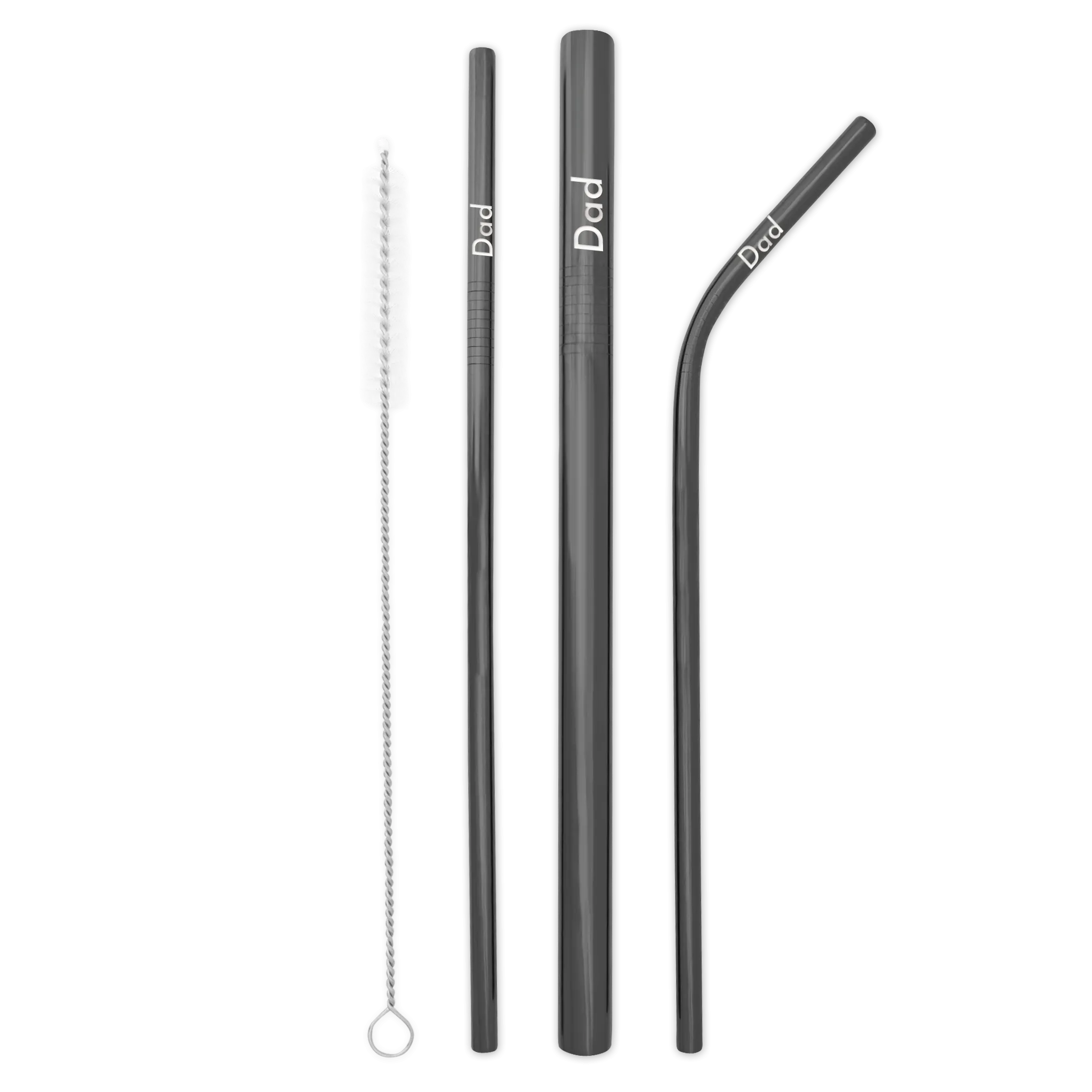 Triple Threat Stainless Steel Straw Set with Travel Pouch (Black)