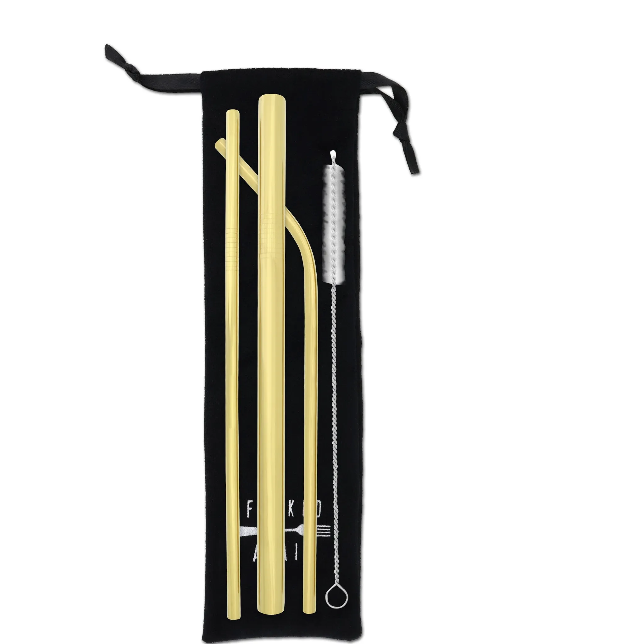 Triple Threat Stainless Steel Straw Set with Travel Pouch (Gold)