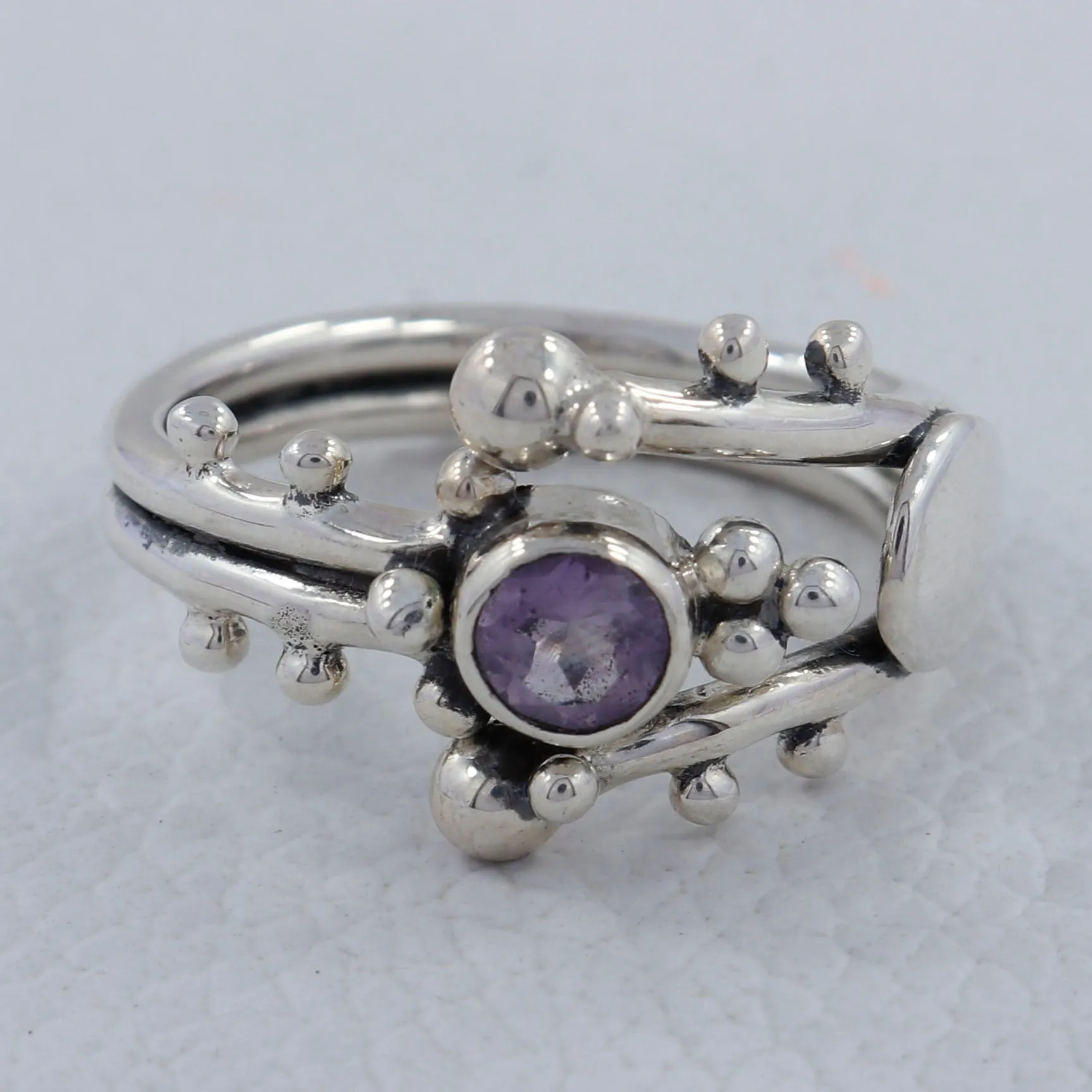 Unique Amethyst Gemstone Designer Sterling Silver Ring